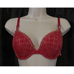 Victoria's Secret Push-Up Padded Underwire Red Gold Metallic Convertible Bra 34D